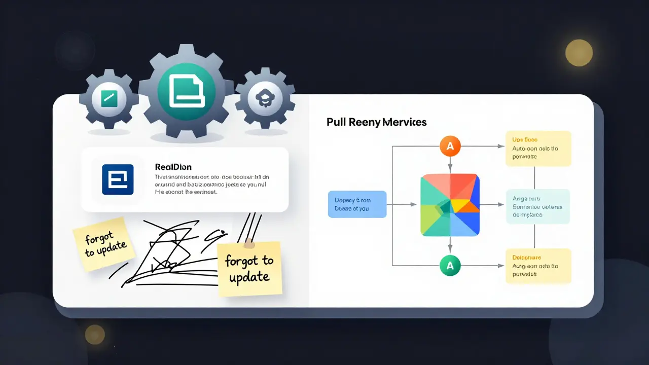 Automated documentation updates syncing code changes to a clean diagram in a pull request.