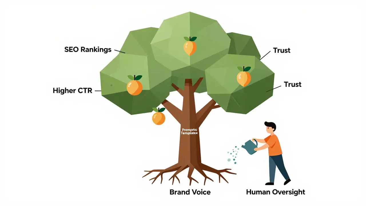 Tree of marketing success rooted in prompts and nurtured by human oversight