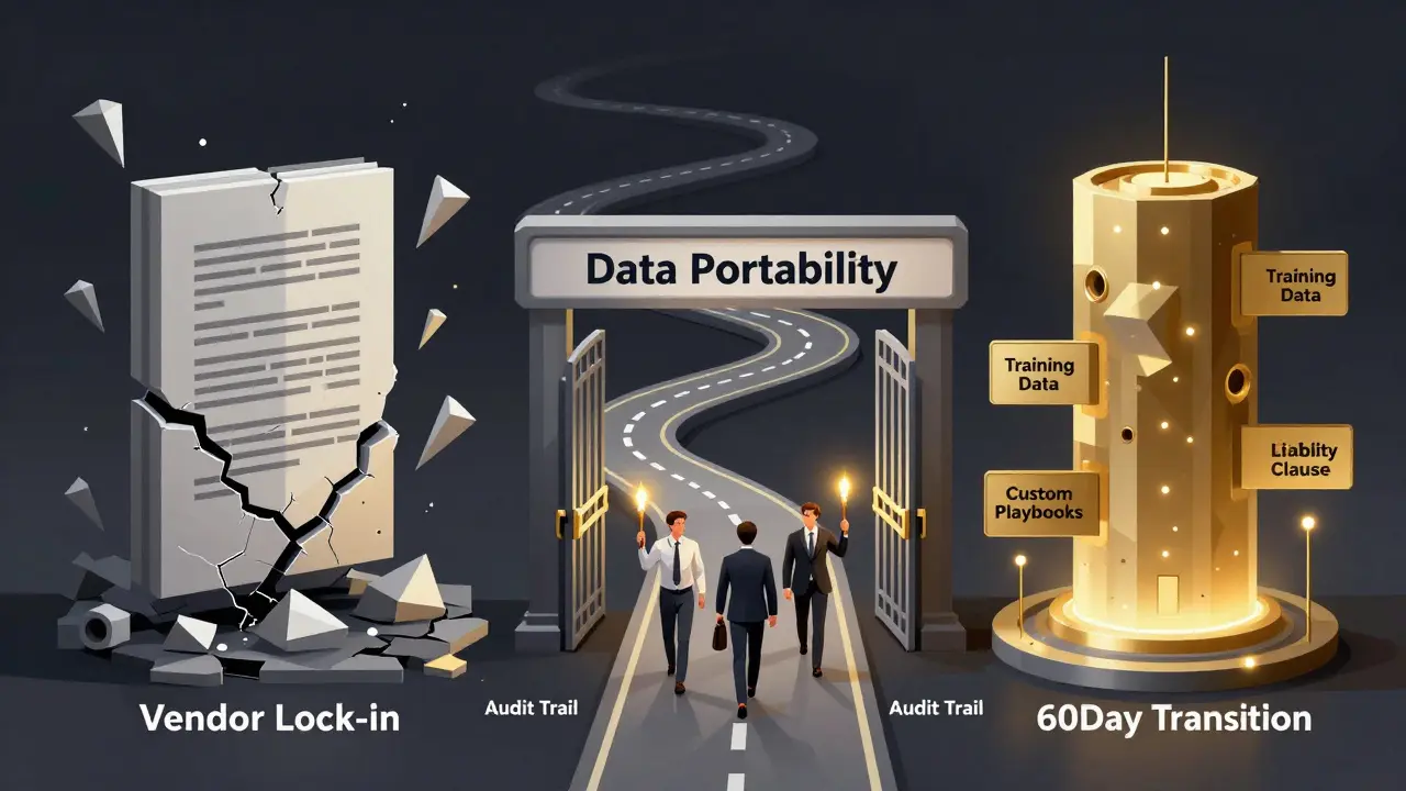 Exit path from vendor lock-in to data portability with stable AI tower and legal safeguards.