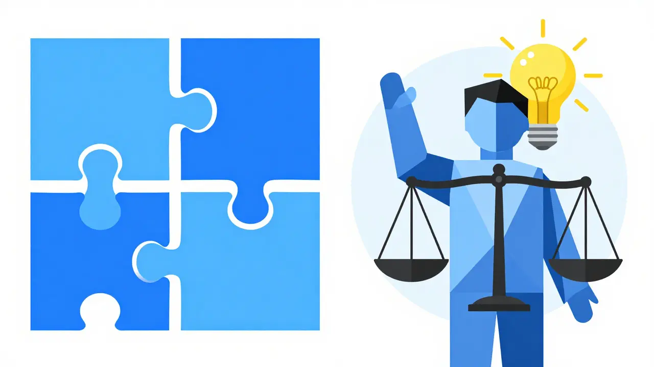 Geometric split illustration of technical changelogs vs strategic decision logs