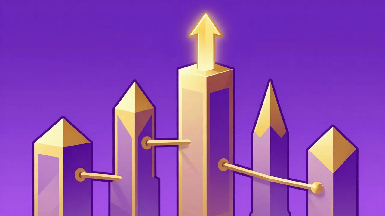 Geometric towers symbolizing AI market growth evolution.