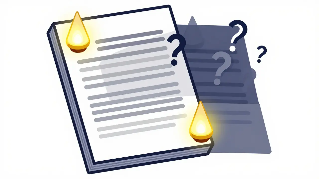 A document with bright edges and dimmed middle, showing how key information is lost in long inputs.