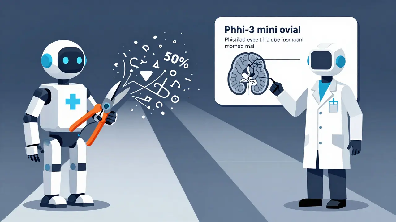 A medical AI failing after aggressive pruning versus a specialized model correctly answering a complex diagnosis.