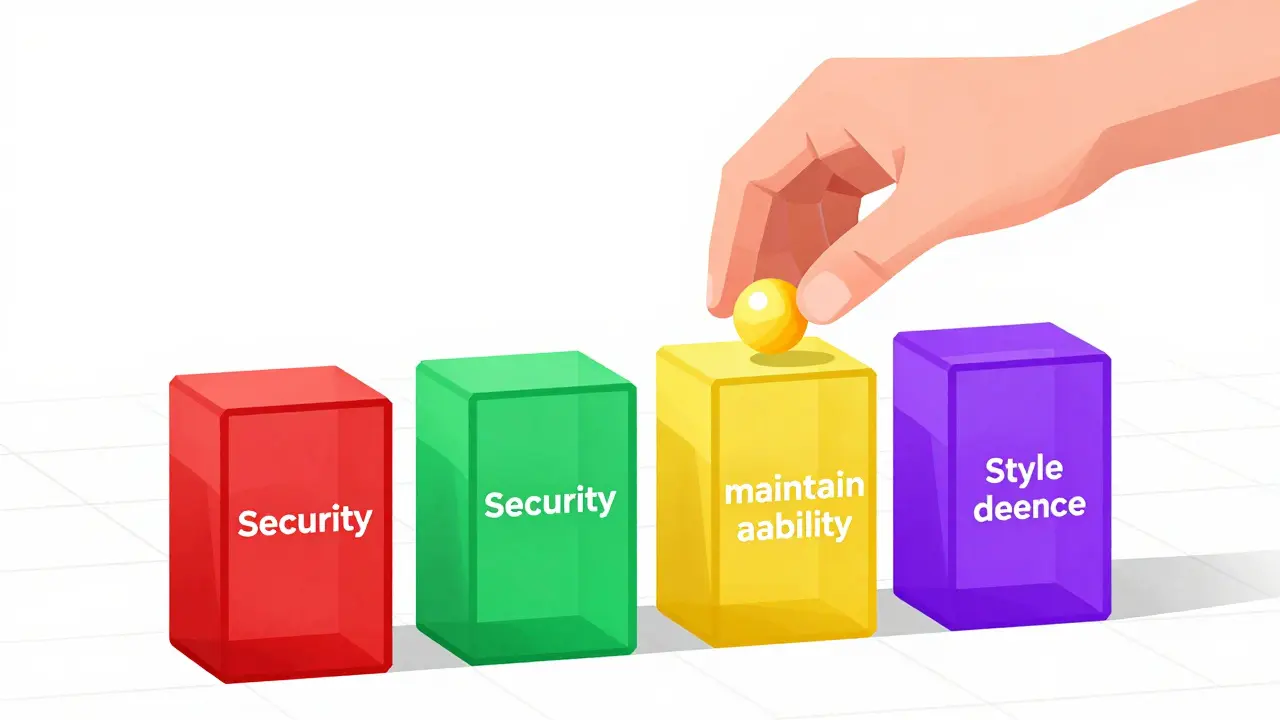 Abstract pillars representing code quality metrics in flat vector art