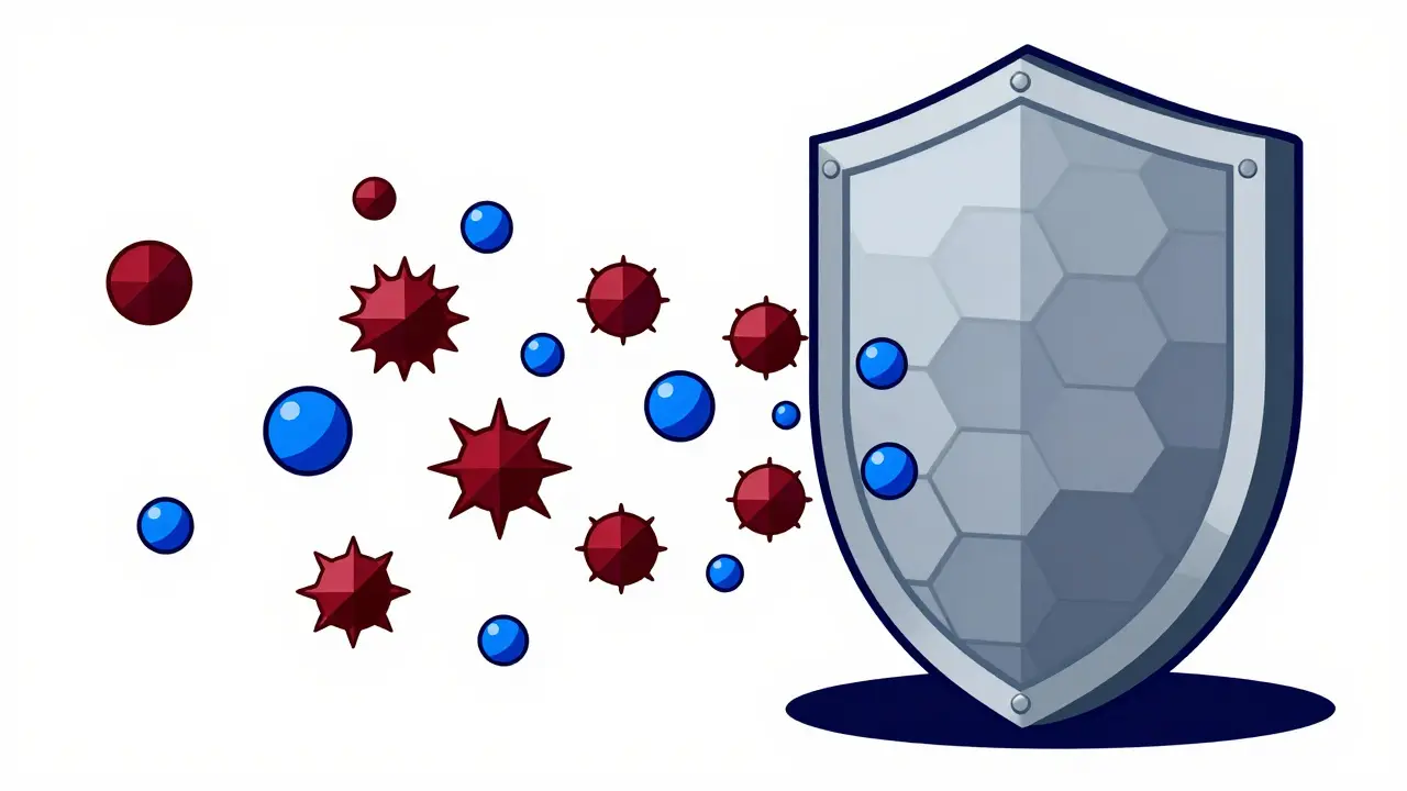 Firewall shield filtering out red spike shapes
