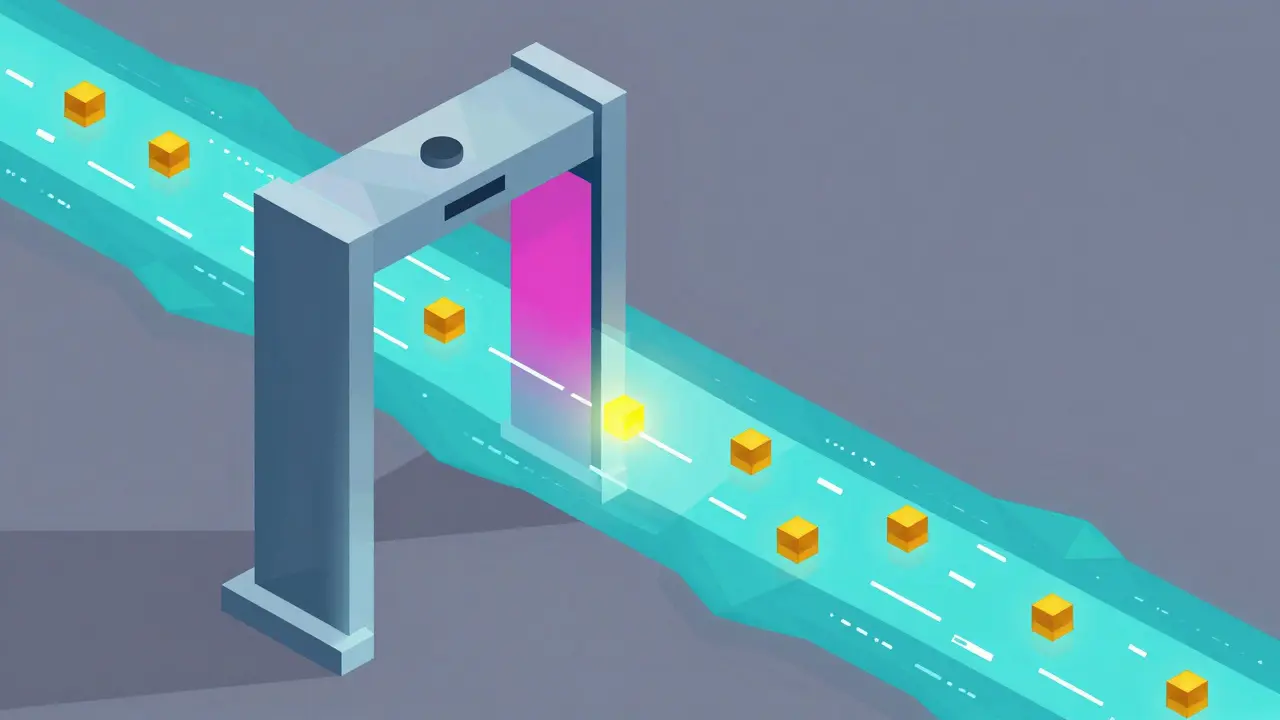 Polygon scanner checking data stream for glowing anomaly blocks