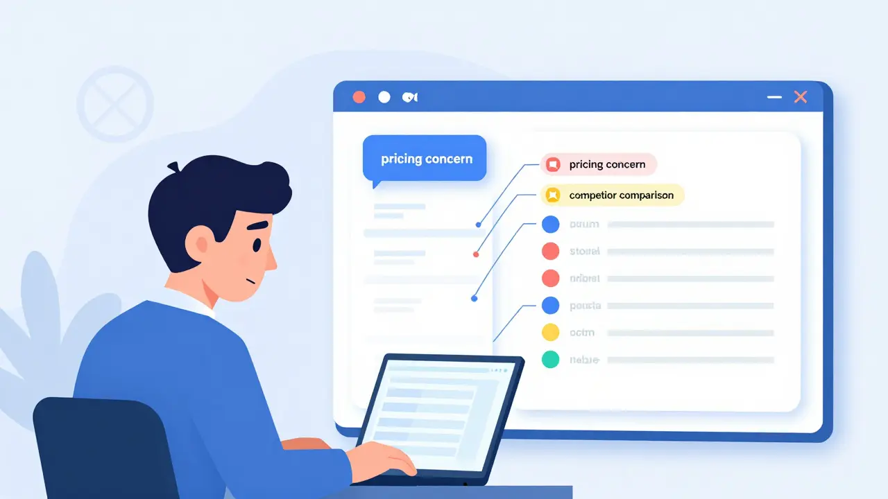 Split-screen: cluttered CRM vs. clean auto-generated notes from a call, with tagged insights floating above a digital dashboard.