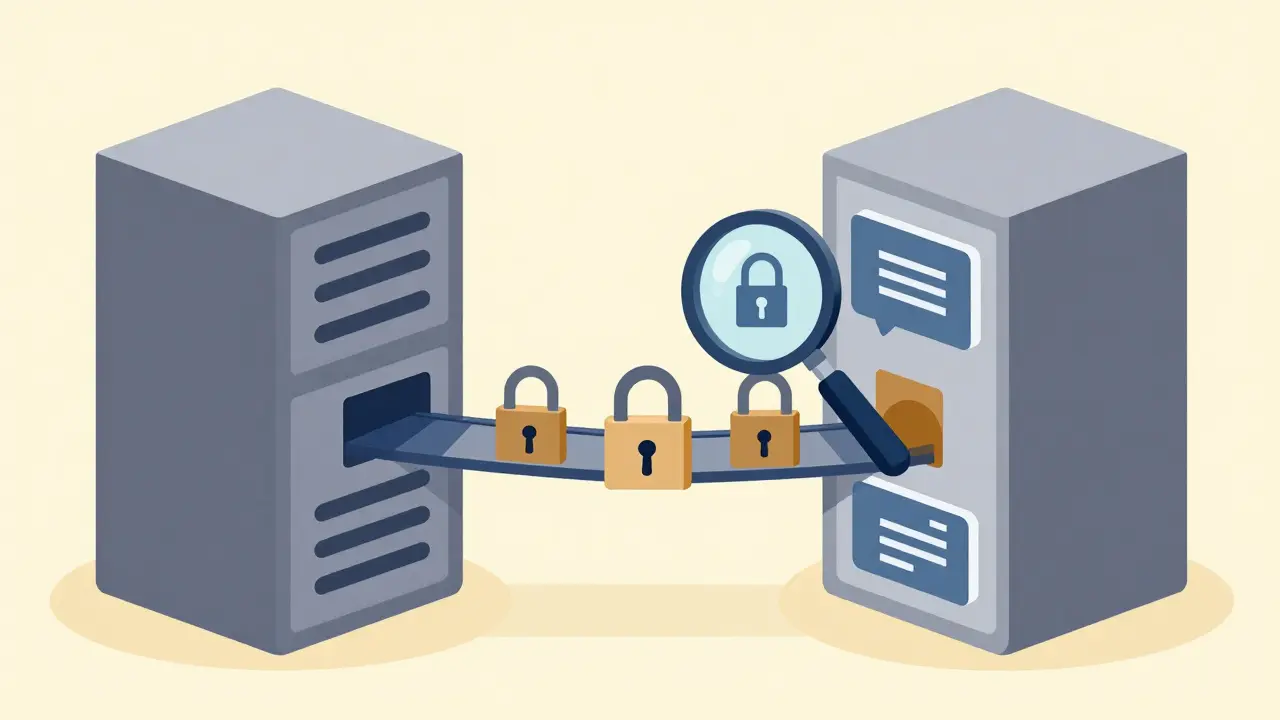 Two security blocks connected by encryption locks