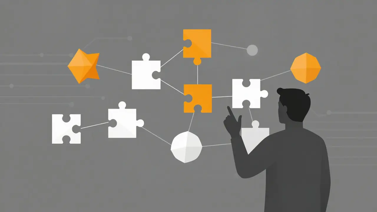 A developer acting as an architect steering holographic logic nodes in a modern workspace.