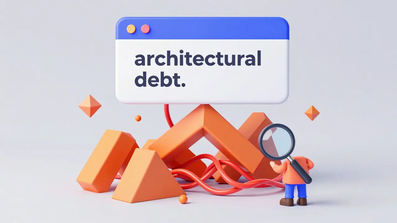 A polished app interface sitting on a shaky foundation of mismatched geometric blocks