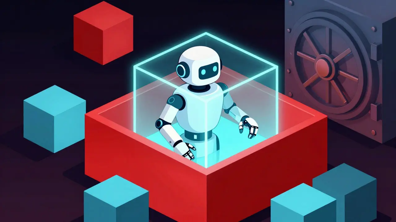 An AI robot arm restricted within a geometric boundary to show limited repository scope.