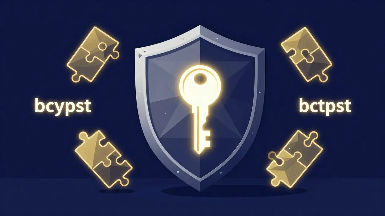 Geometric art depicting a stylized shield and key symbolizing secure authentication and JWT tokens.