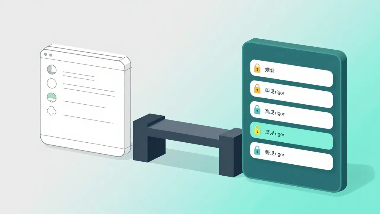 Geometric illustration showing the transition from a simple app prototype to a secure production portal.