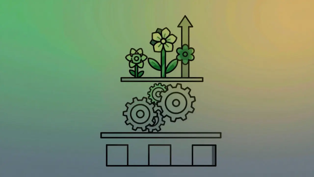 Illustration of three rising tiers symbolizing value growth