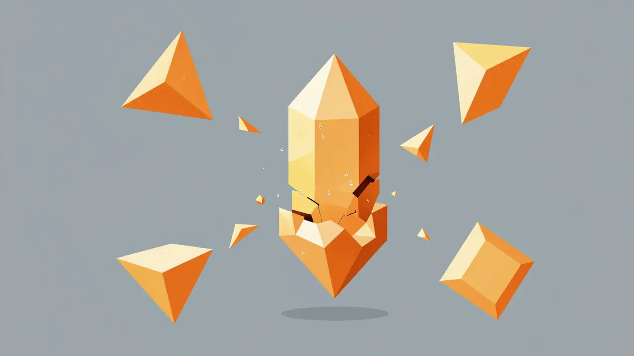 Abstract crystals breaking into shapes to show data decomposition methods.