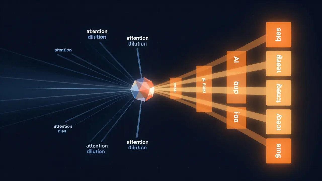 Abstract diagram showing attention dilution and recency bias