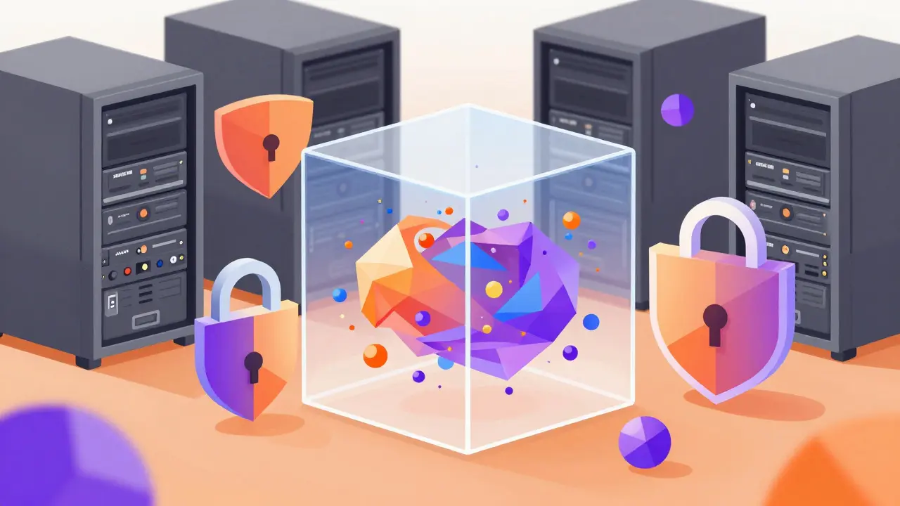 Abstract geometric art showing synthetic data replacing old servers.