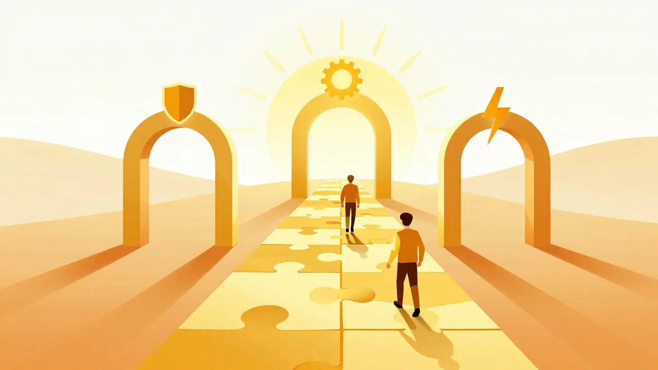 Abstract geometric path showing developer progress and successful metrics
