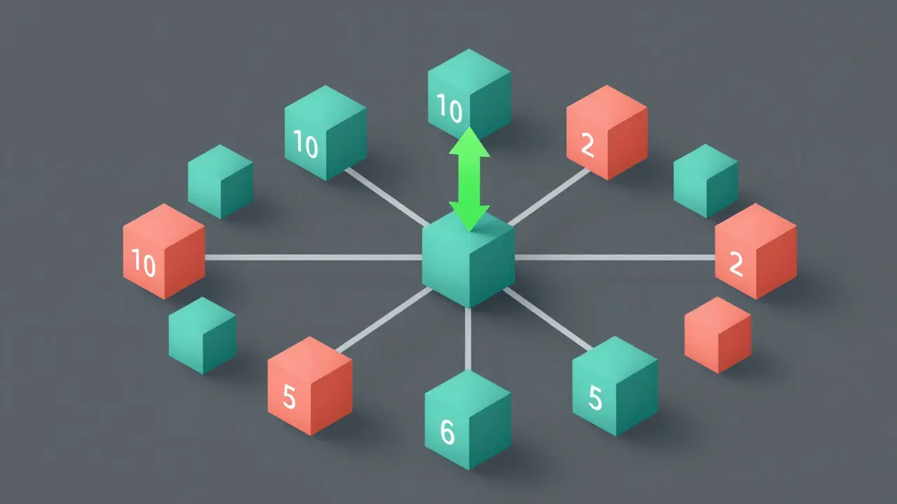 Abstract nodes with numerical values illustrating dynamic privilege assignment.