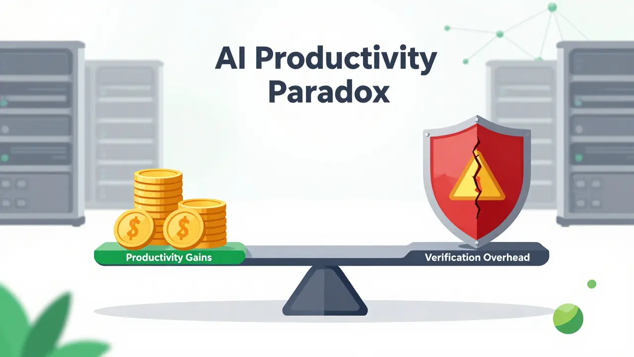 Balance scale weighing productivity gains against security risks