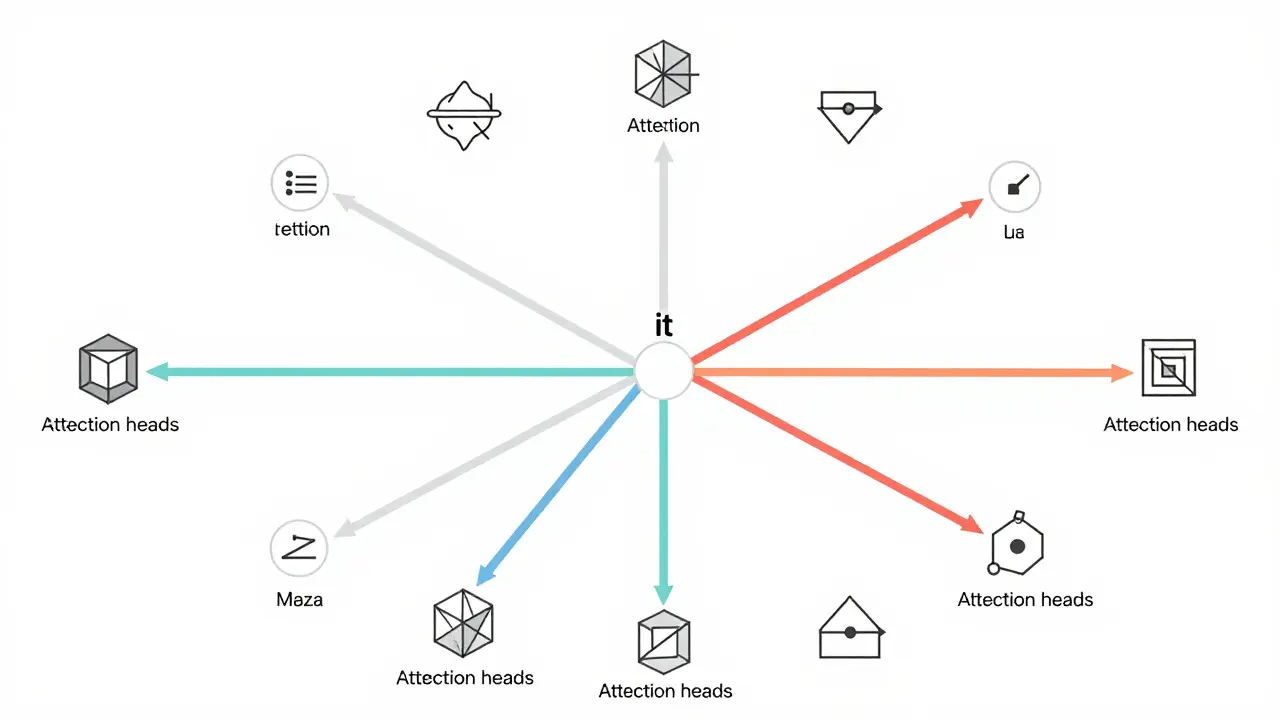 Connected nodes illustrating multi-head attention and context links