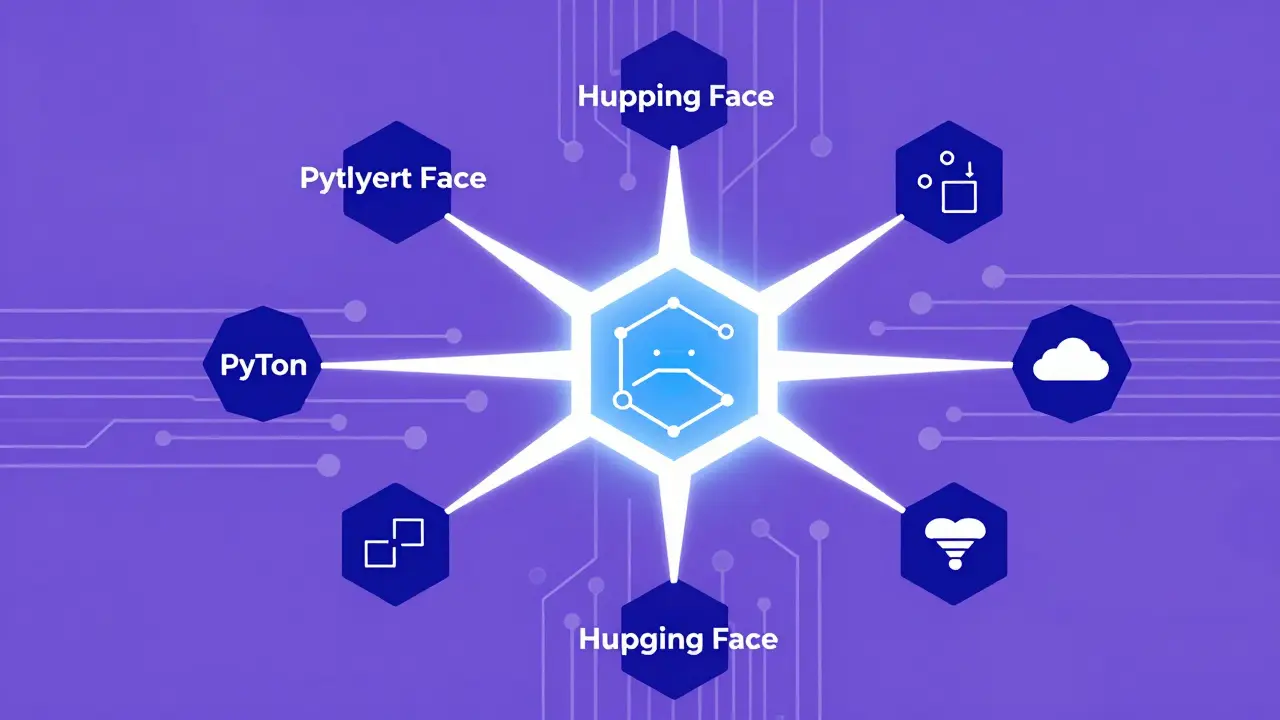 Geometric design showing optimized attention algorithms connecting AI frameworks and hardware.