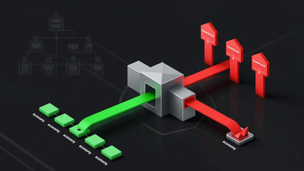 Geometric illustration of AI requests being routed to appropriate models.
