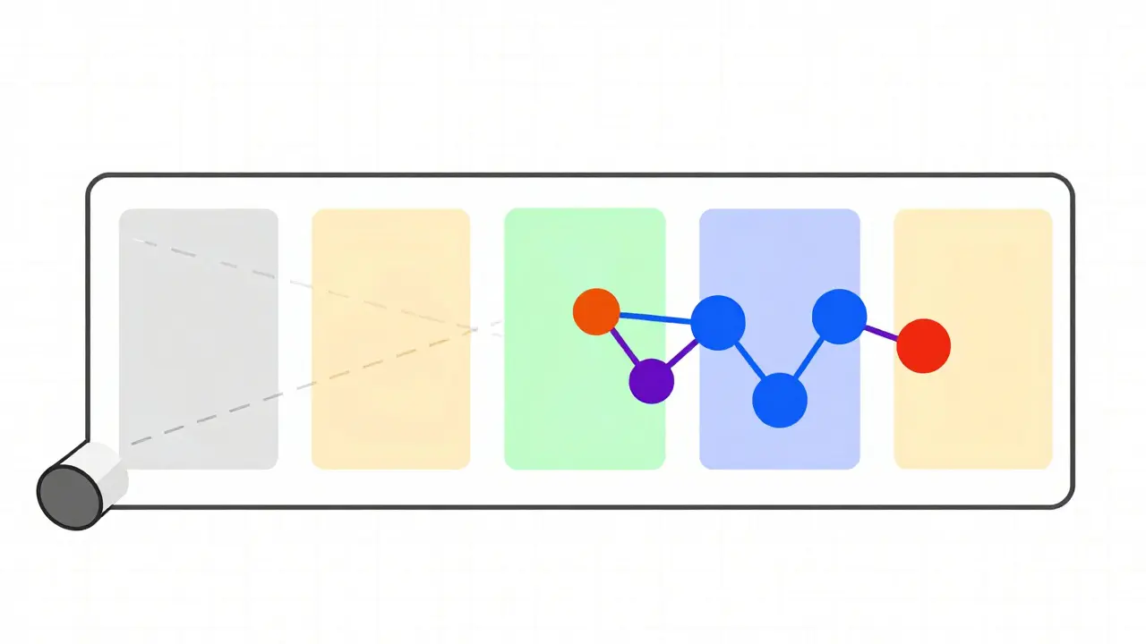 Sliding window highlighting text segments on a scroll