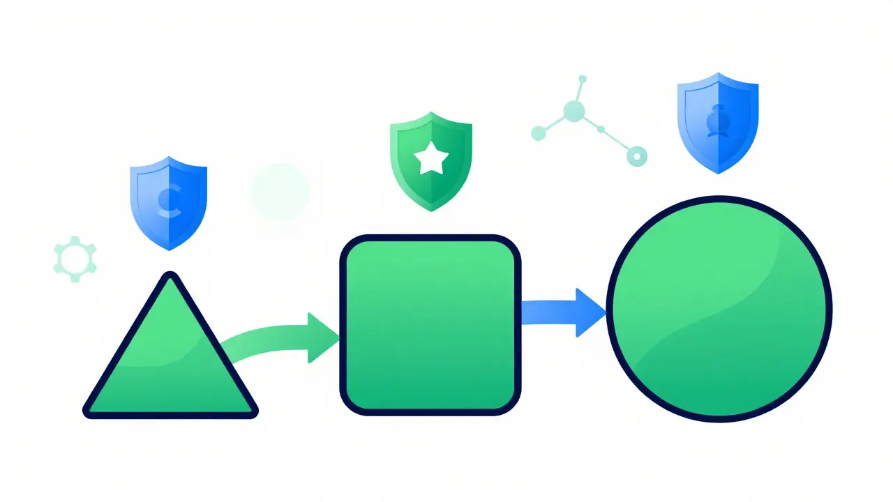 Stylized geometric roadmap illustrating the phased adoption of new dev tools.