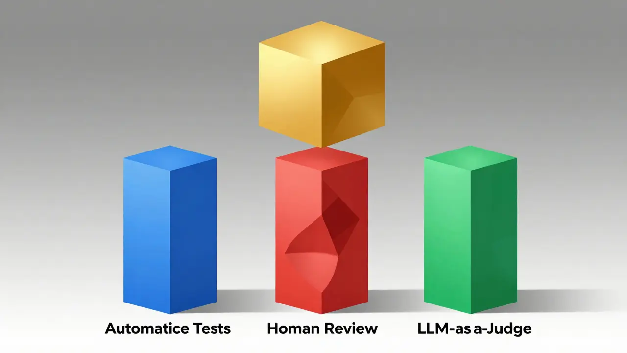Three pillars merging to support a stable AI model icon.
