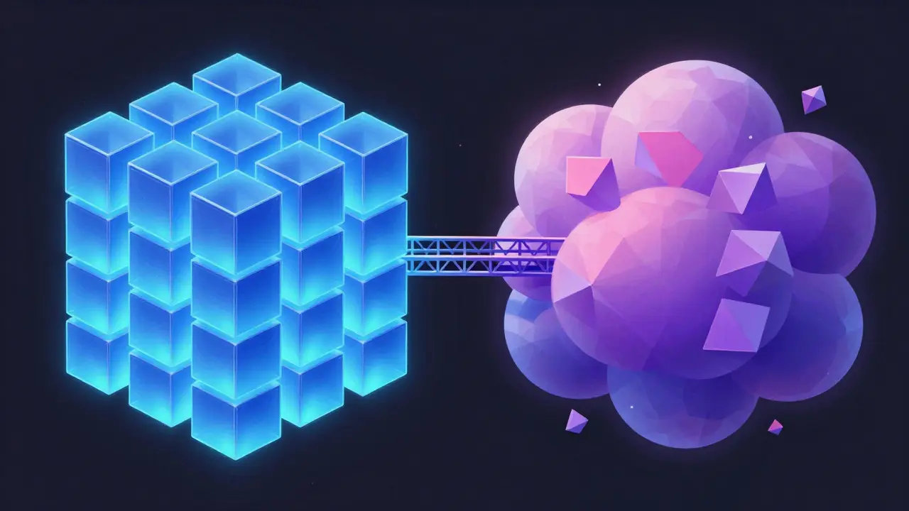 Abstract geometric comparison of rigid vs fluid AI scheduling methods.