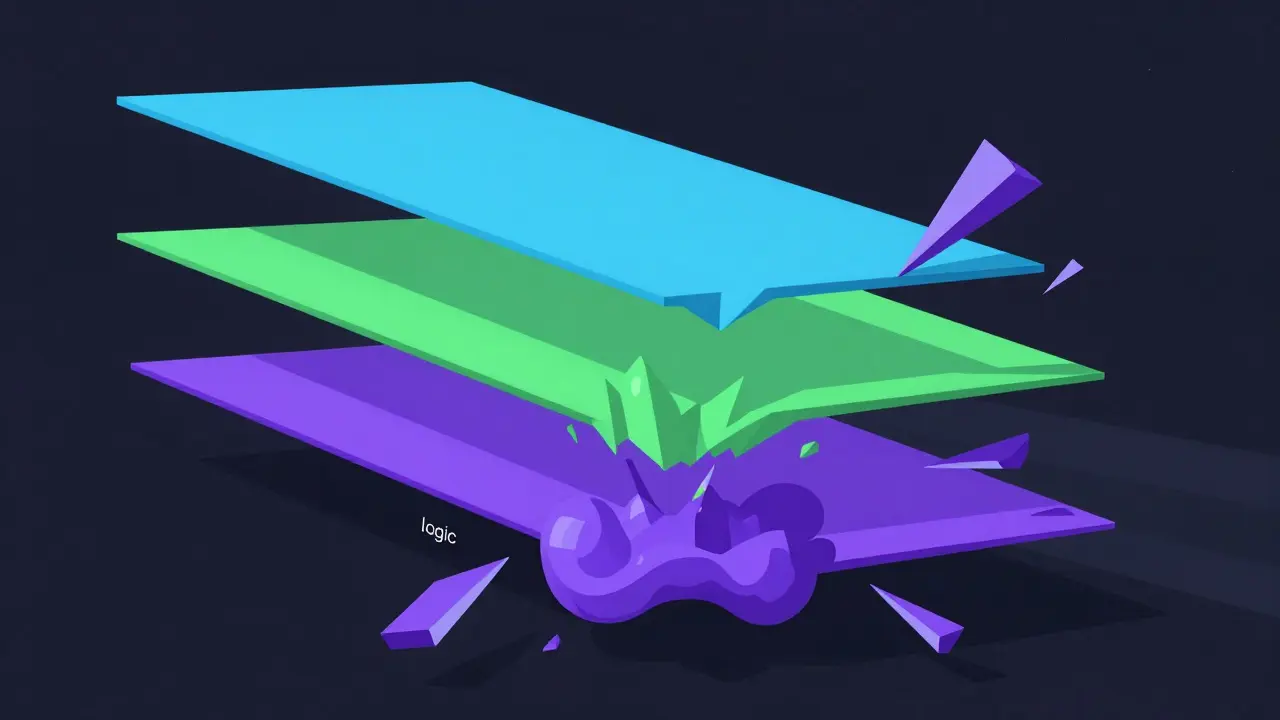 Abstract geometric layers collapsing into a blob