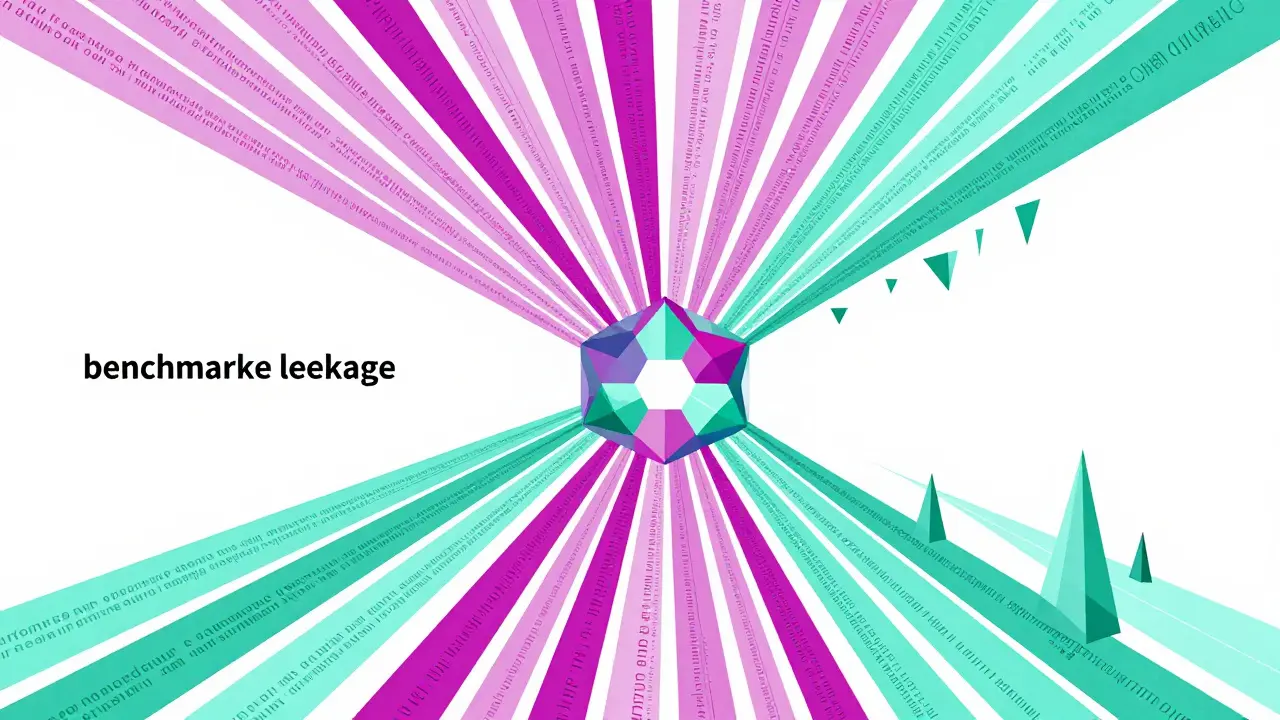 Abstract geometric nodes showing data leakage in AI testing