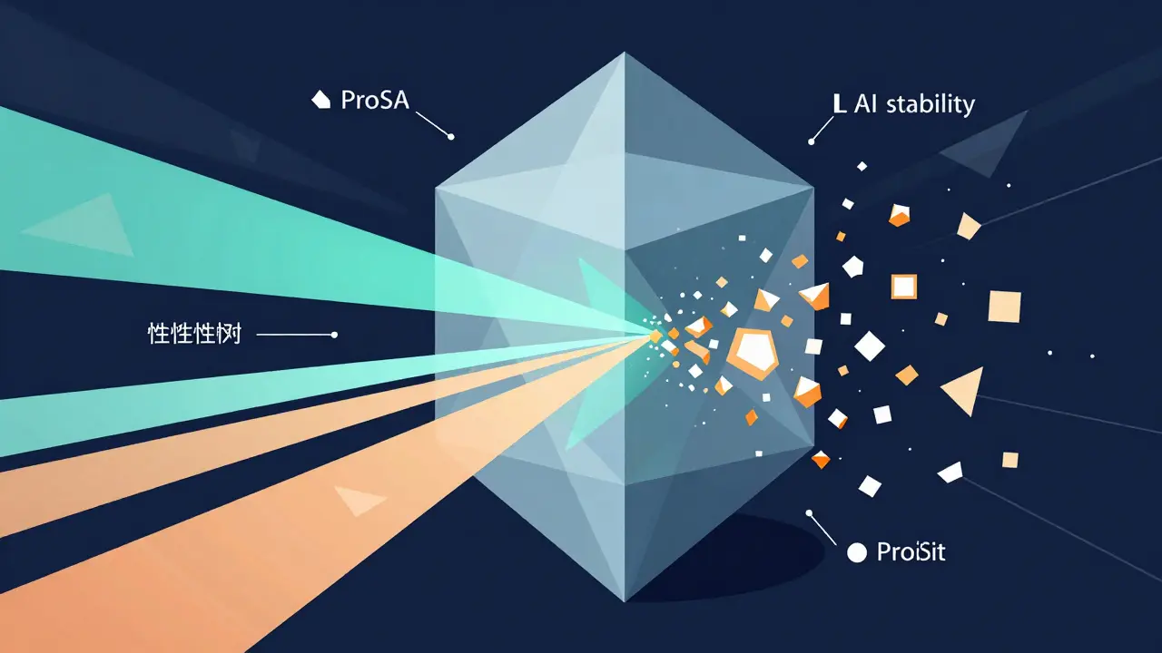 Abstract geometric prism visualizing how AI models process varying prompt inputs