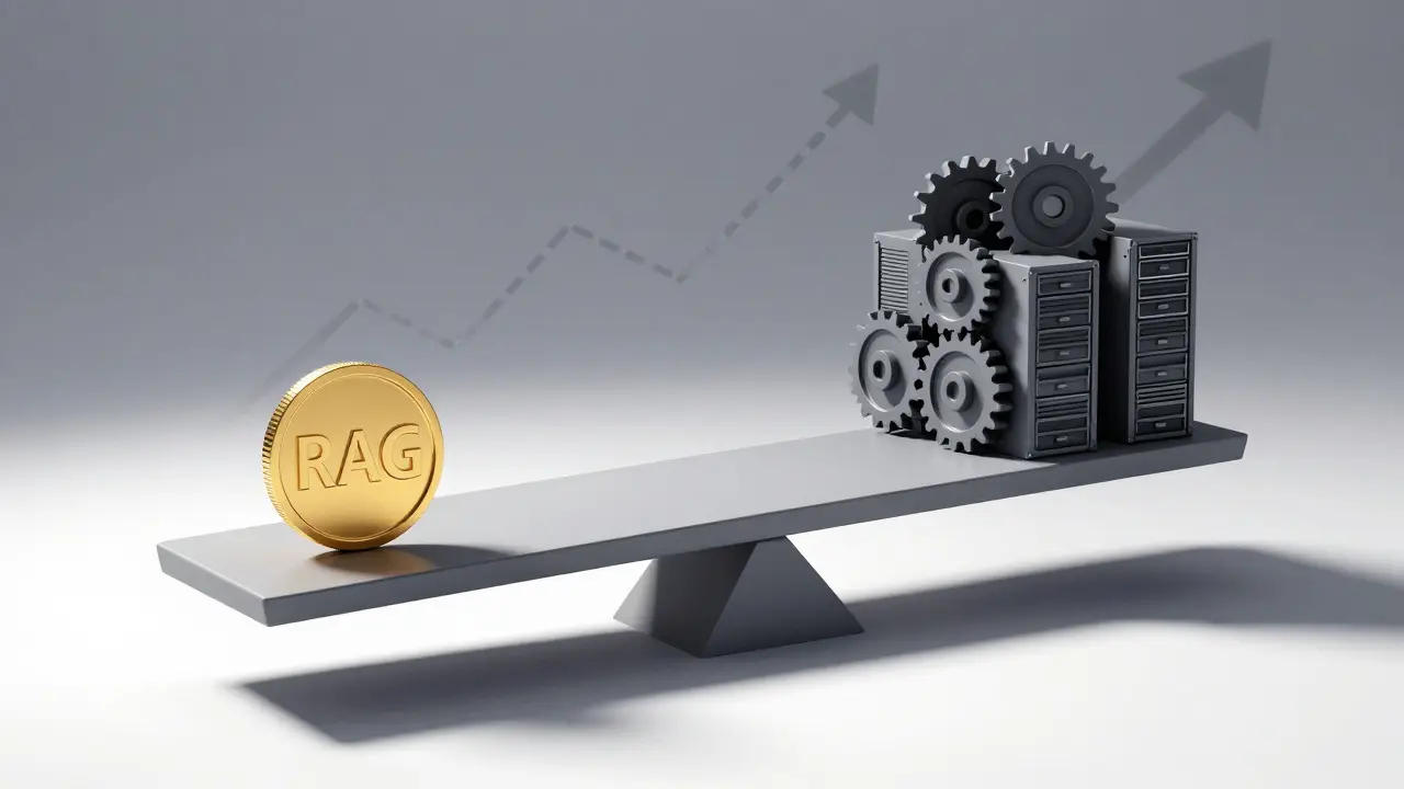 Conceptual graphic comparing RAG cost-efficiency to model fine-tuning