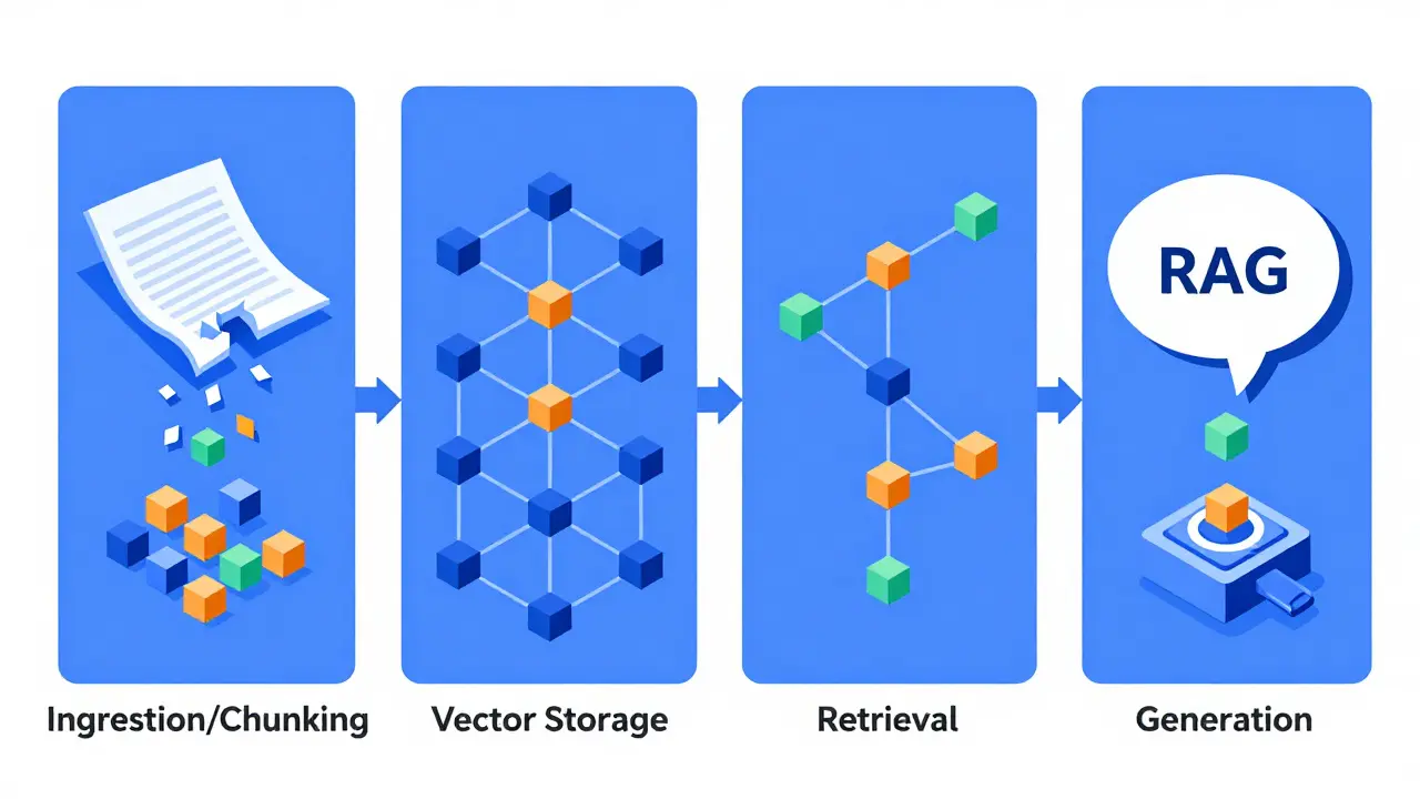 Diagrammatic illustration of the four-stage RAG processing pipeline