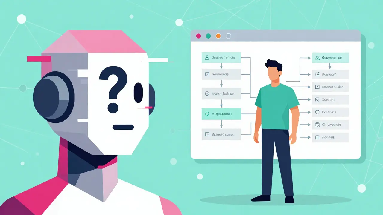 Geometric robot vs human engineer illustrating AI-assisted SRE and manual oversight