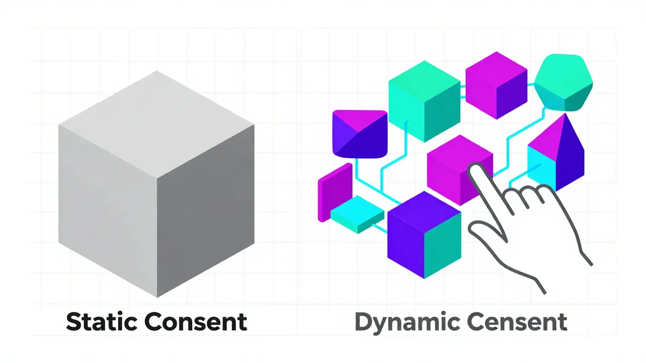 Illustration comparing rigid static consent with flexible dynamic options