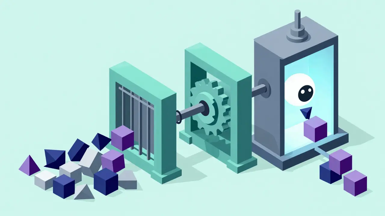 Illustration of a three-stage data filtering pipeline for AI models