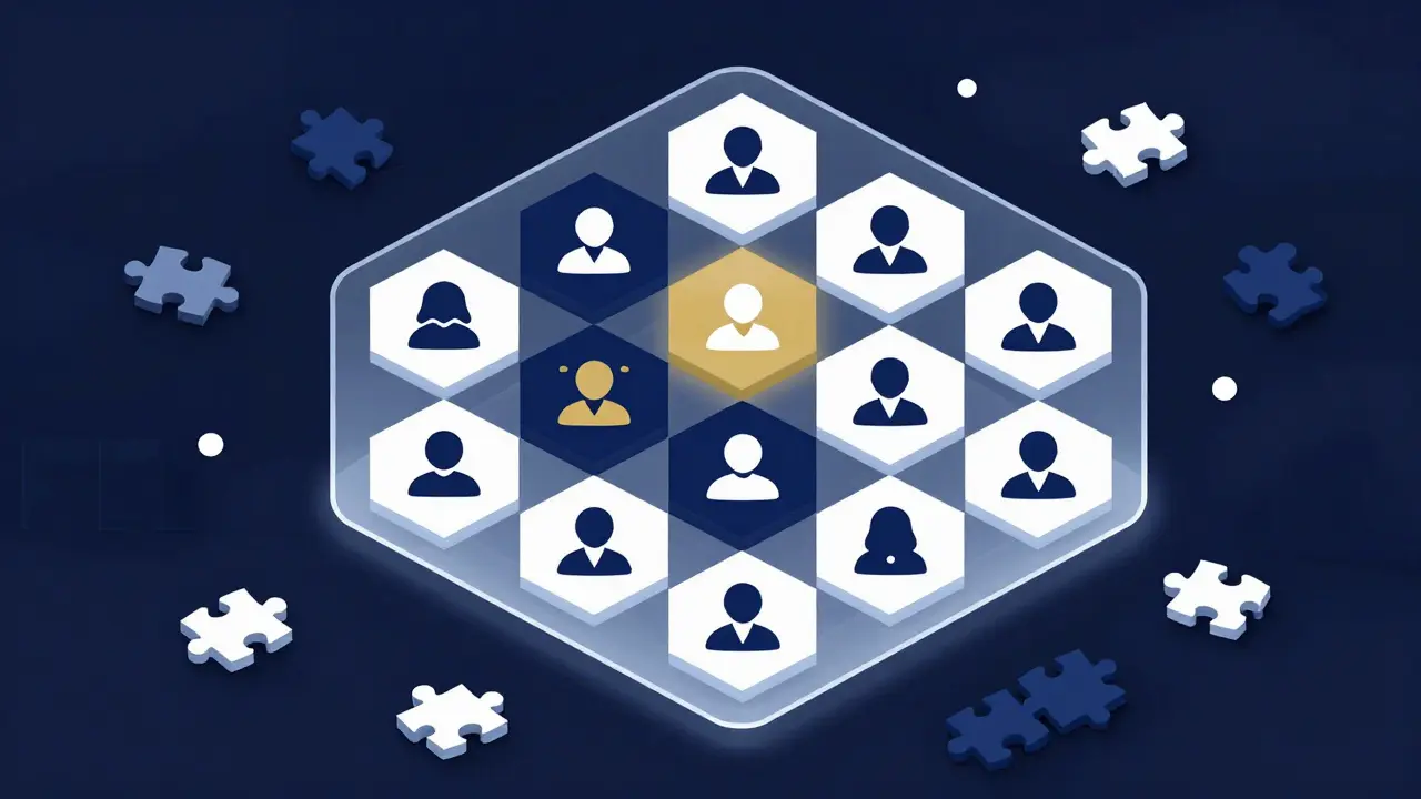Organized hexagonal grid of AI persona attributes vs chaos
