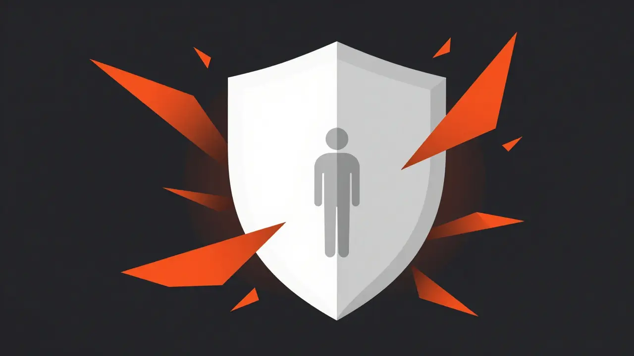 Shield deflecting red risk signals in geometric style