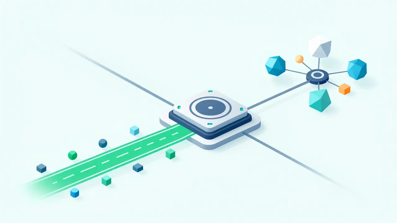 Abstract diagram of smart AI routing separating simple and complex queries