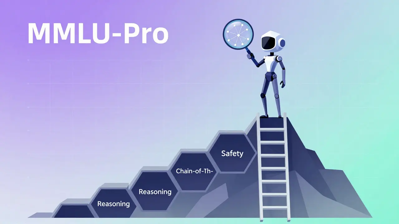 AI avatar ascending a ladder of reasoning and safety metrics