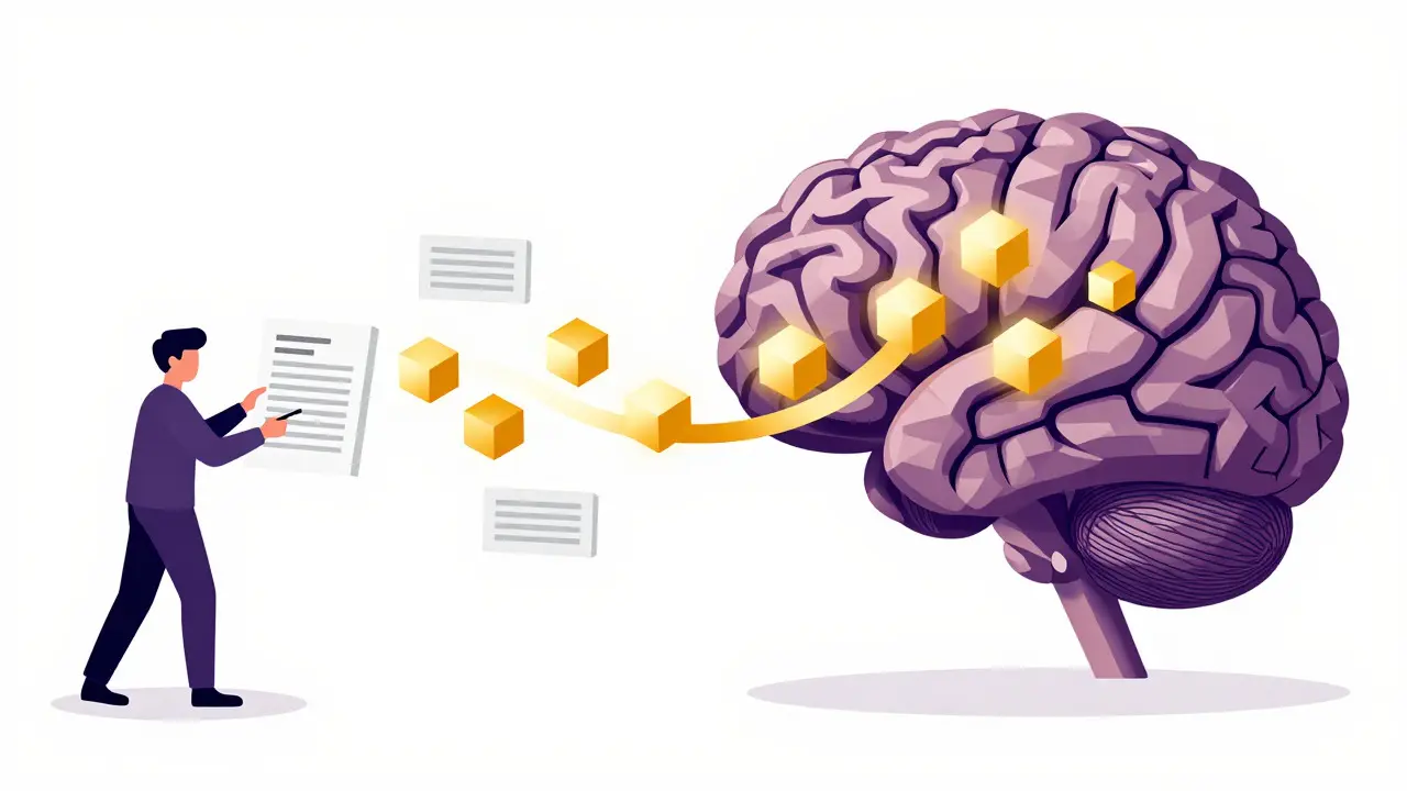 Human corrections flowing as data to improve an AI model.