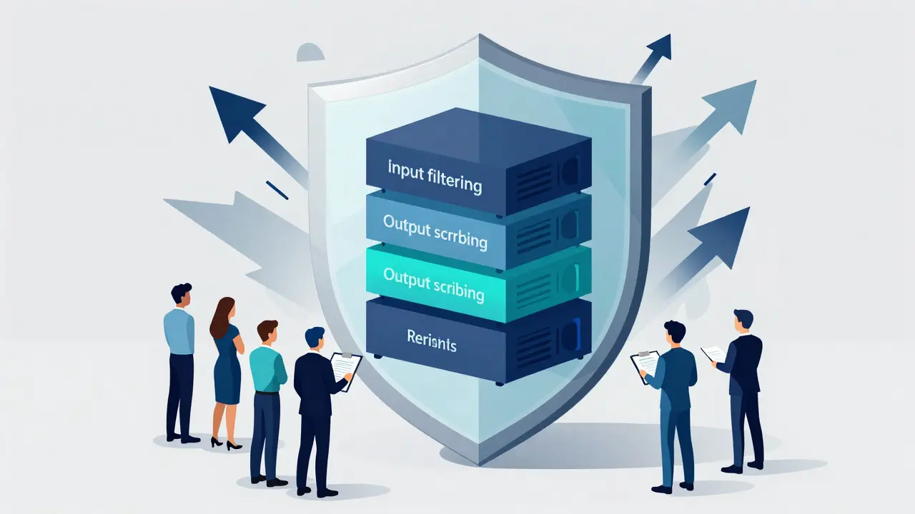 Layered geometric shield protecting AI server from threats