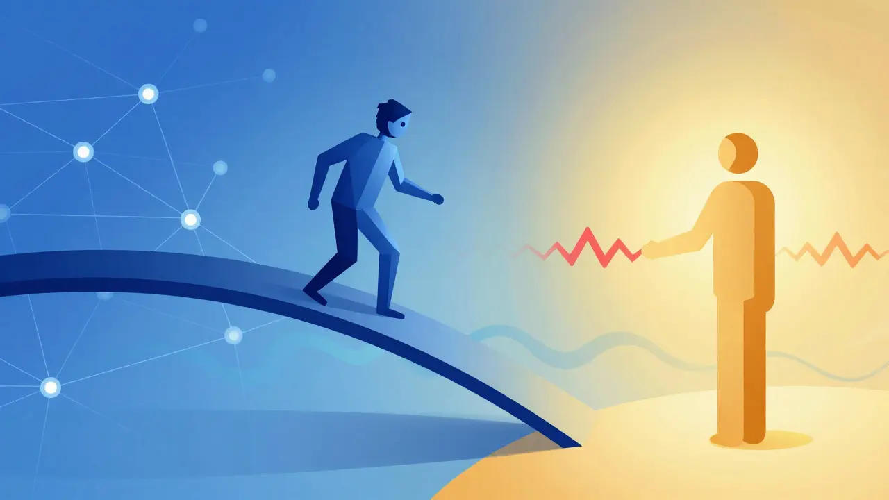 Smooth transition from AI bot to human agent via a geometric bridge