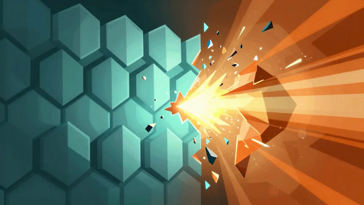 Stylized geometric art depicting the battle between AI security defenses and adversarial jailbreak attempts.