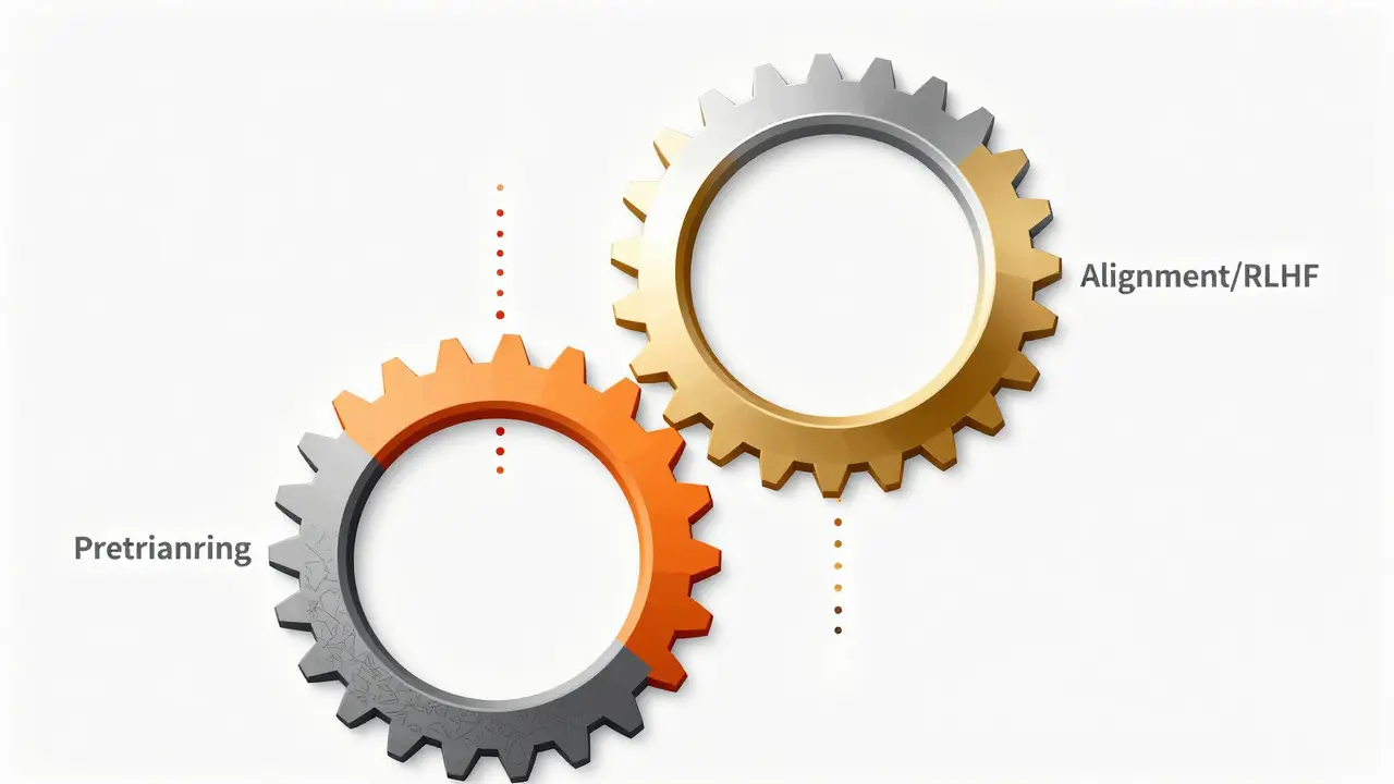 Three interlocking geometric rings illustrating the AI training pipeline