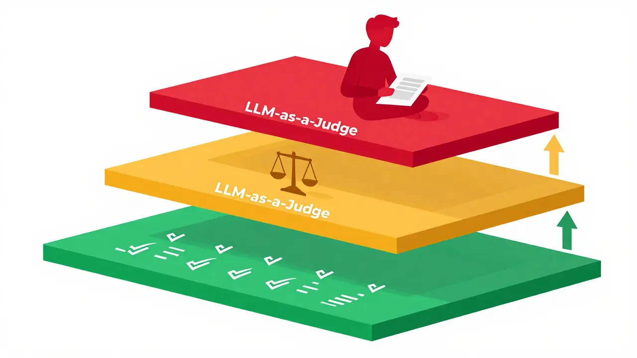 Three-tiered geometric diagram showing AI validation levels.