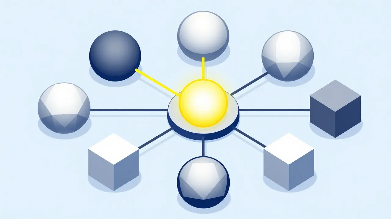 Geometric diagram of active and inactive AI expert nodes